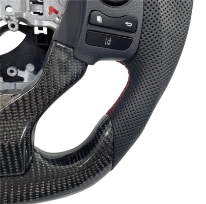 Kia Series Leather Steering Wheel Black Round Top Flat Bottom With Gloss Carbon Fiber